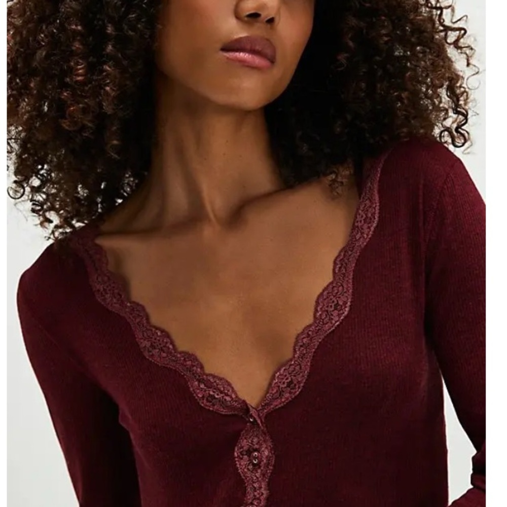 FREE PEOPLE Intimately Big Love Rib Cardi - Ruby Heather NWOT - Picture 3 of 7